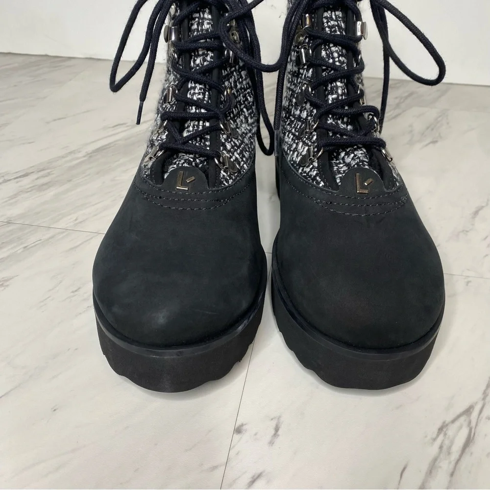 Larroude Vail Black Tweed Lace Up Winter Boot 7 1/2